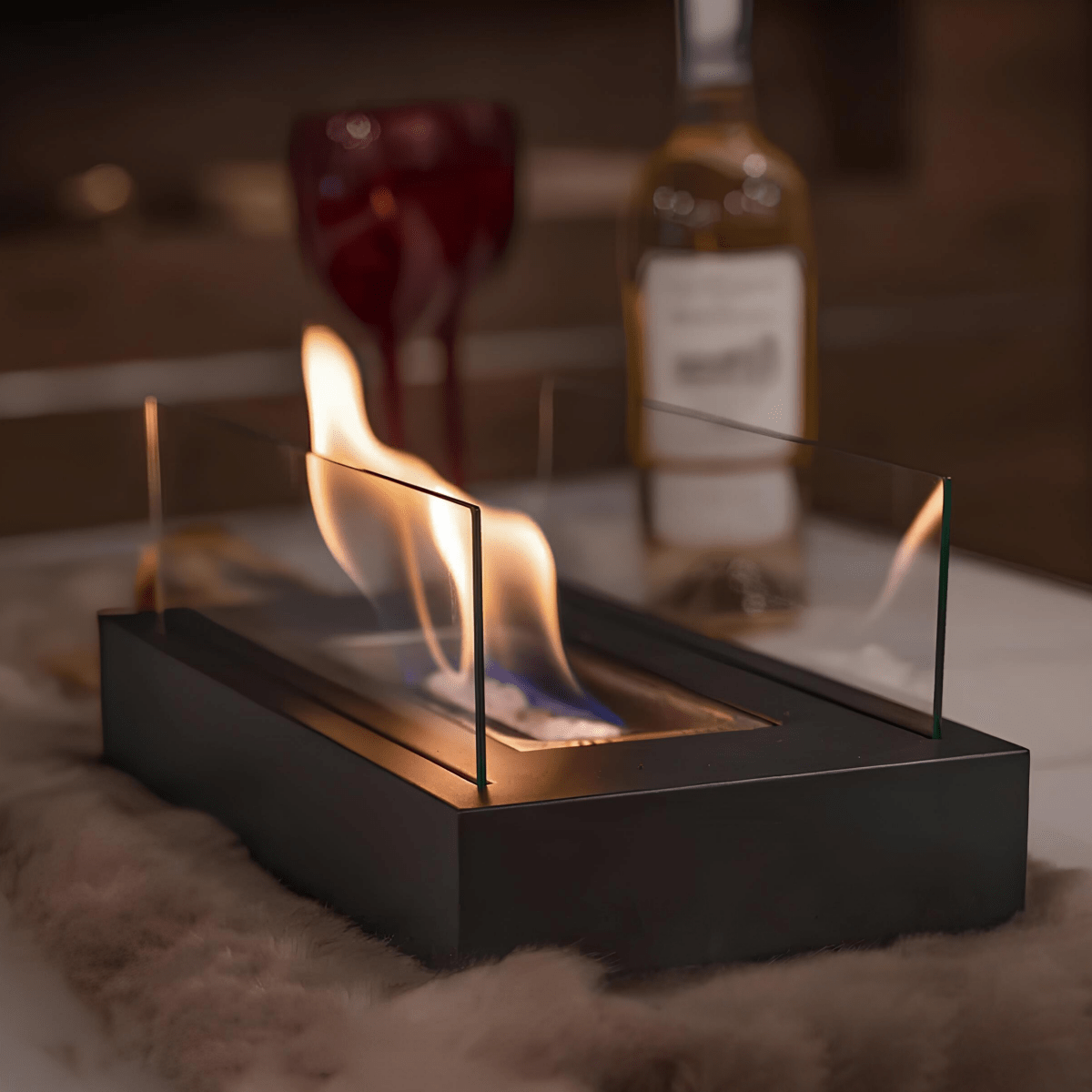 BLAZEORA - Camino da tavolo portatile a bioetanolo con fiamma a combustione pulita, progettato per un calore ambientale moderno e un elegante arredamento interno/esterno