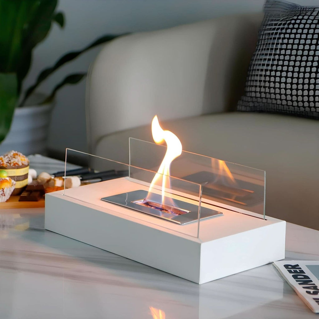 BLAZEORA - Camino da tavolo portatile a bioetanolo con fiamma a combustione pulita, progettato per un calore ambientale moderno e un elegante arredamento interno/esterno