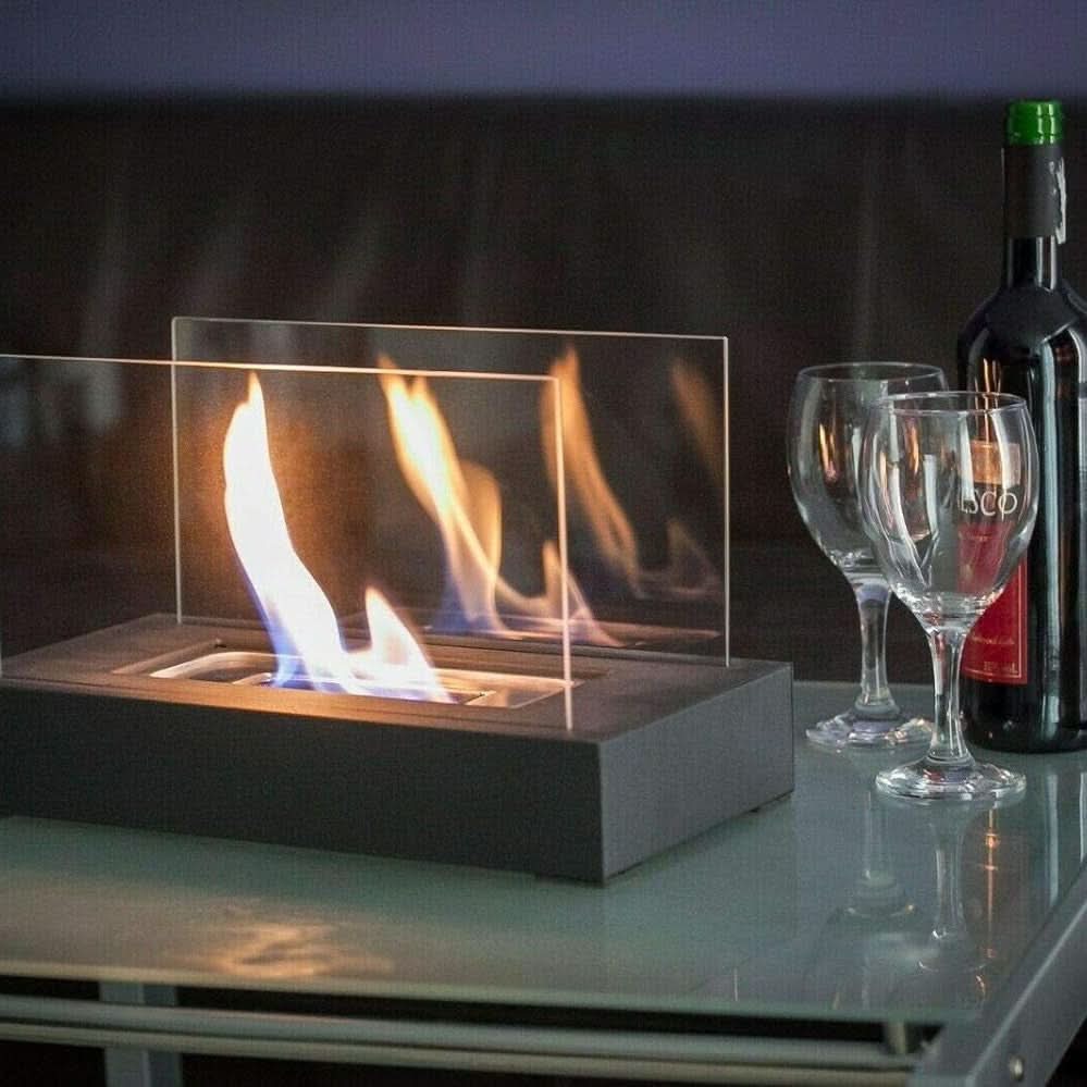 BLAZEORA - Camino da tavolo portatile a bioetanolo con fiamma a combustione pulita, progettato per un calore ambientale moderno e un elegante arredamento interno/esterno