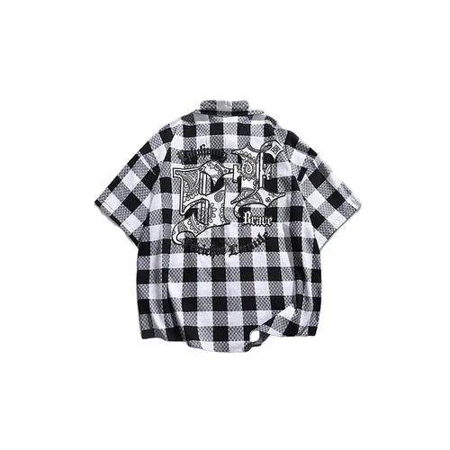 Camicia a maniche corte a scacchi nera e bianca da uomo