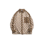 Camicia a Maniche Lunghe Khaki e Crema da Uomo