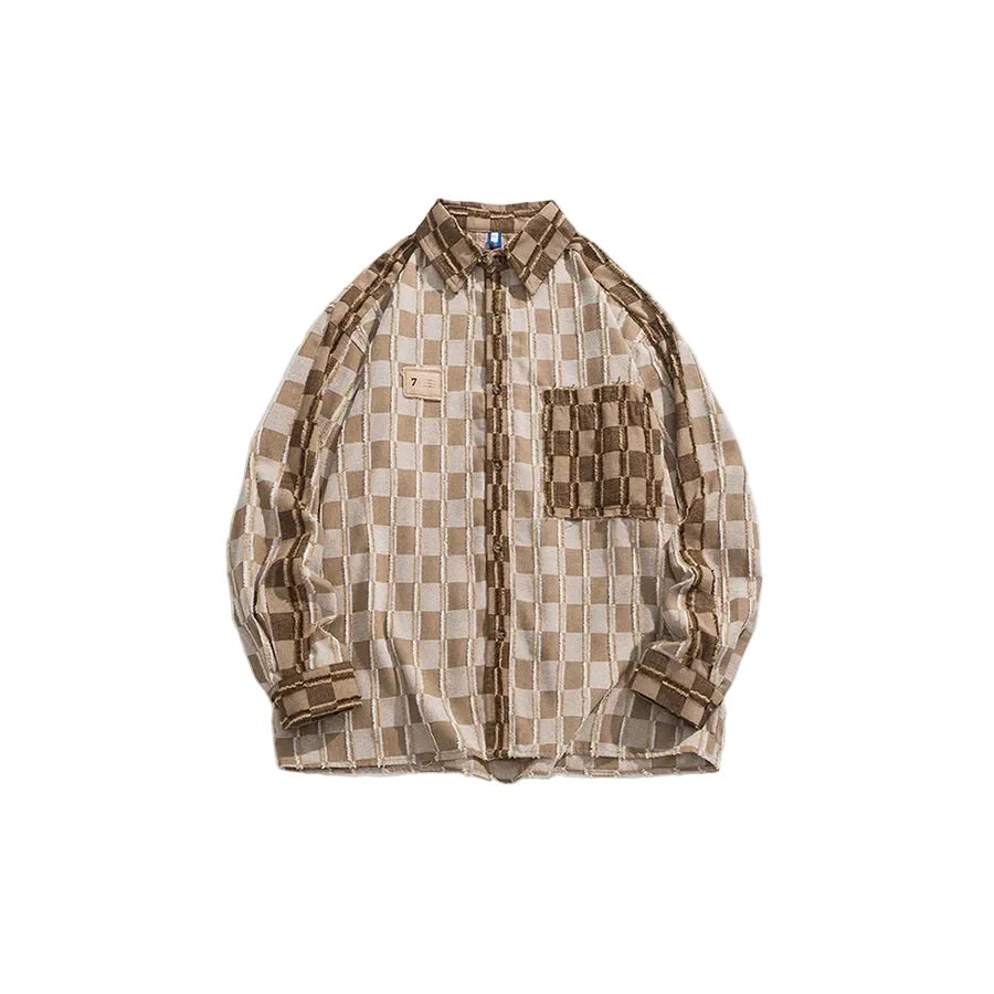 Camicia a Maniche Lunghe Khaki e Crema da Uomo