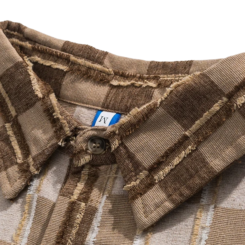 Camicia a Maniche Lunghe Khaki e Crema da Uomo