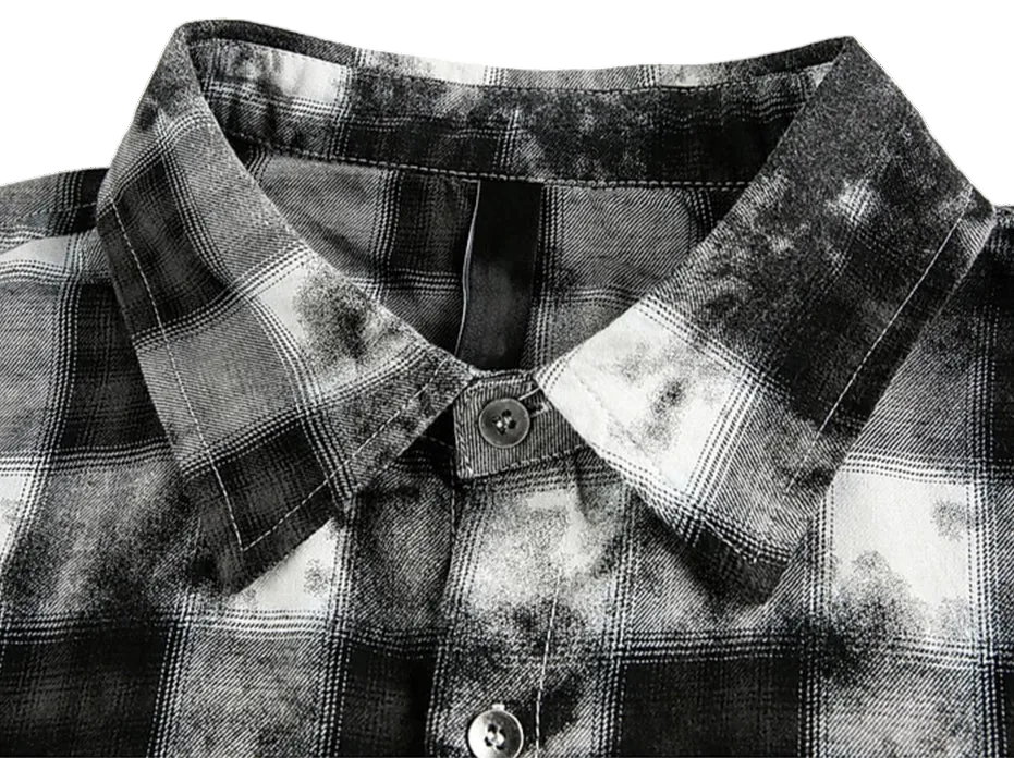 Camicia da uomo nera e bianca a maniche lunghe