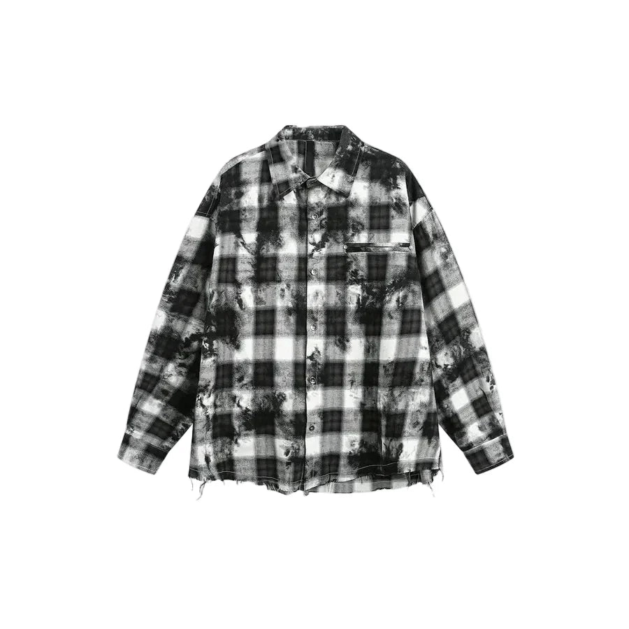 Camicia da uomo nera e bianca a maniche lunghe