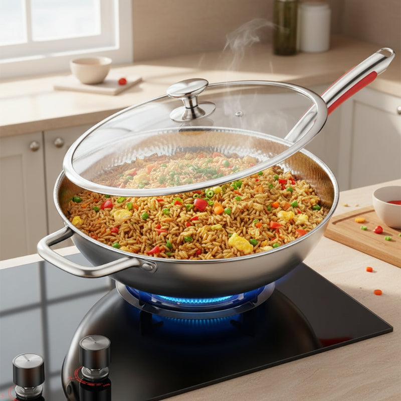 IRONWAVE – Wok in Titanio Premium con Base Curva per Cottura a Induzione