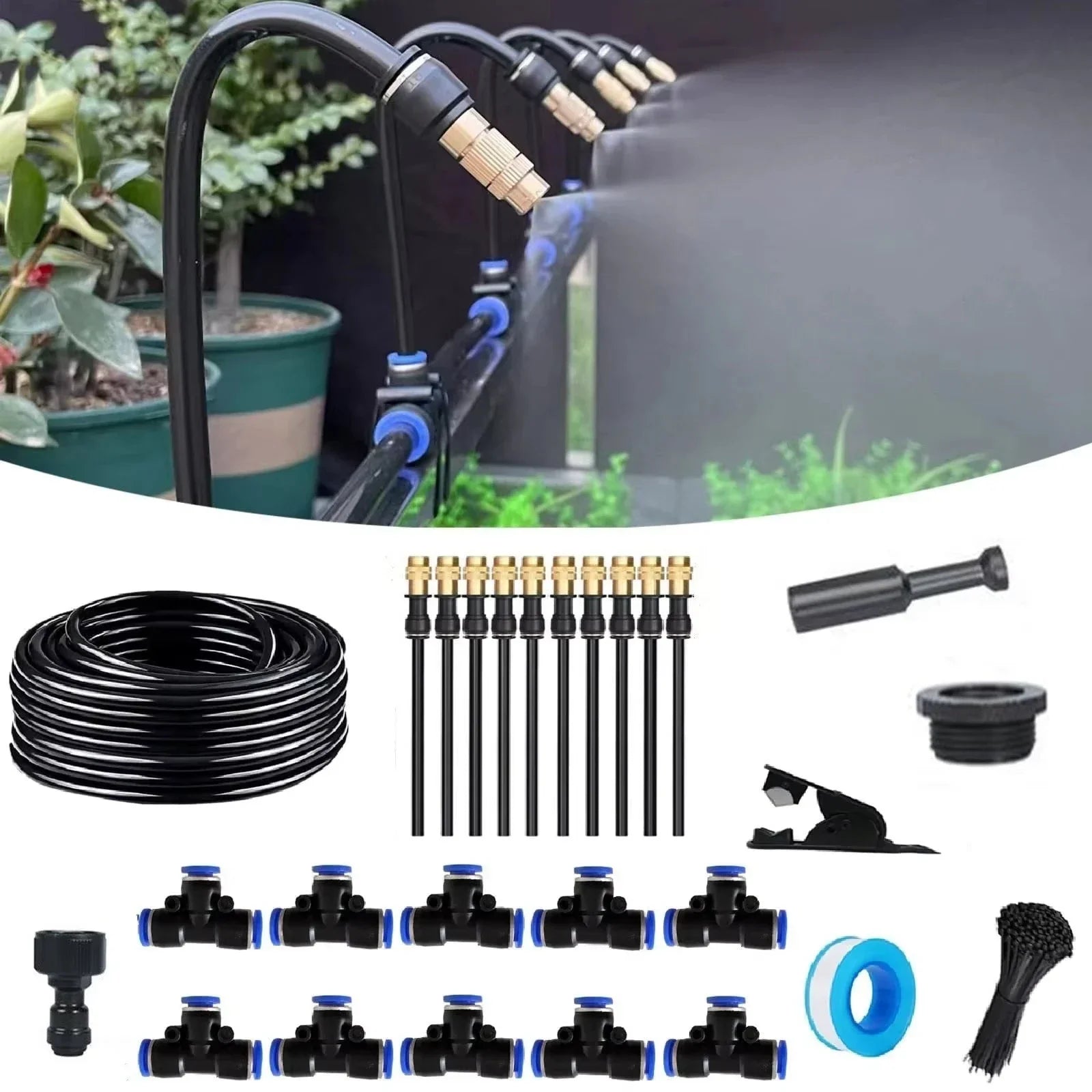 AquaFlex Pro360 Sistema di irrigazione automatico 20 m | Ugelli spruzzatori regolabili a 360° | Set di irrigazione a nebbia fai-da-te | Per giardino, orto e terrazza