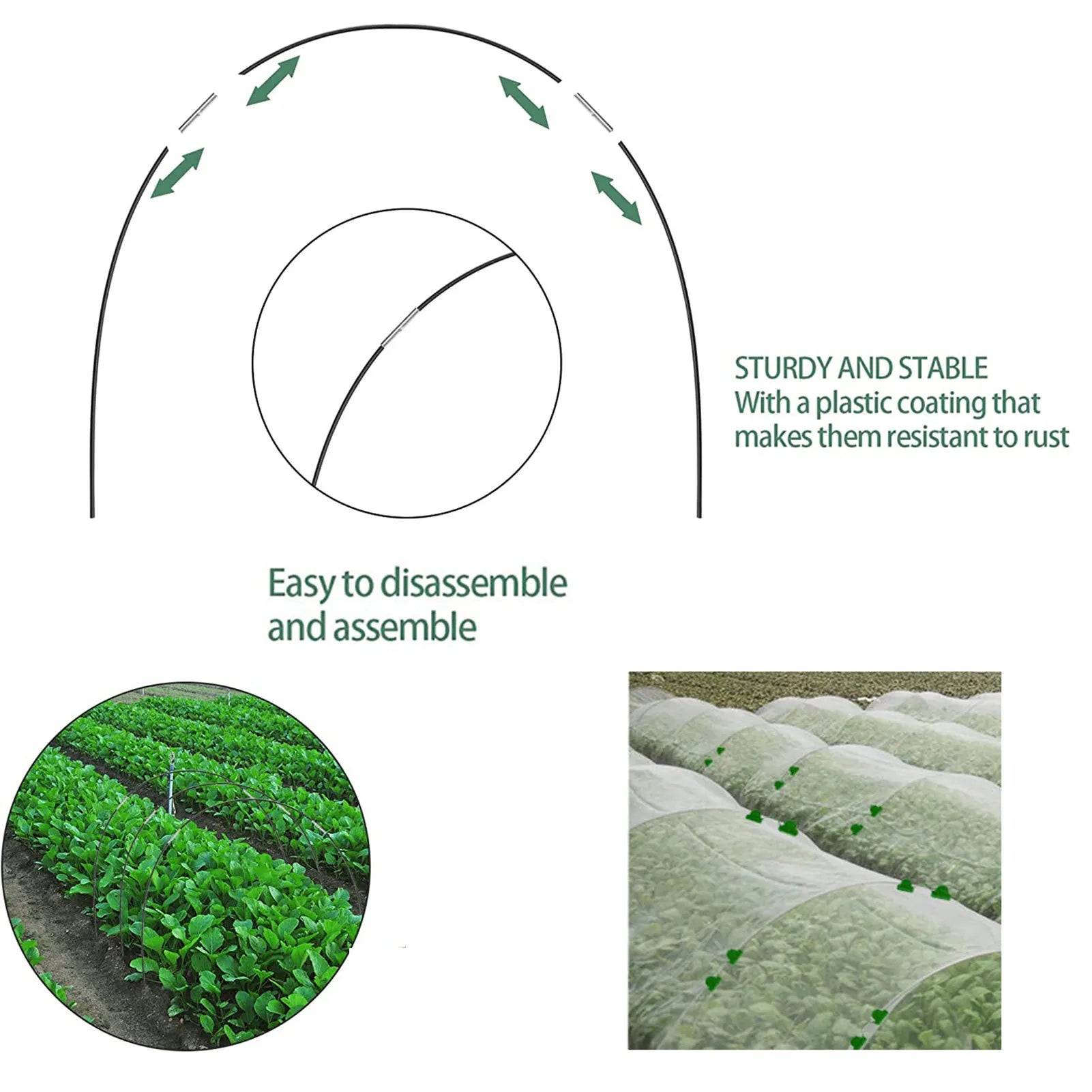 Set di archi da giardino FlexGrow in fibra di vetro | Tunnel per piante fai-da-te per orti e serre | Inossidabile e riutilizzabile | Inclusi connettori
