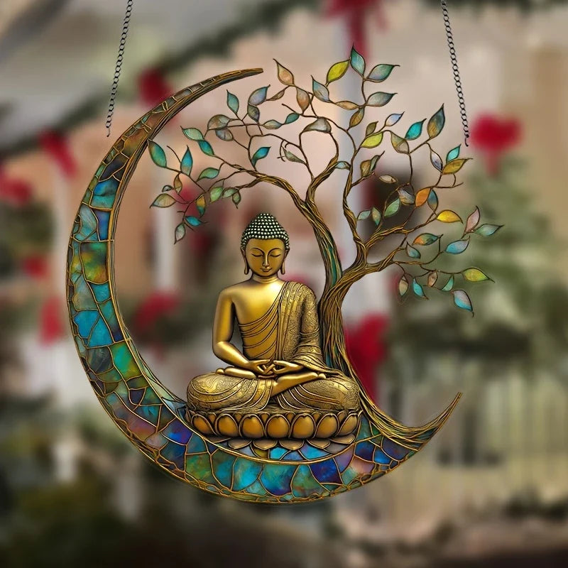 Suncatcher in Acrilico ZenLight | Decorazione Buddha 2D | Accessorio per Finestra e Casa | Design Spirituale degli Ambienti