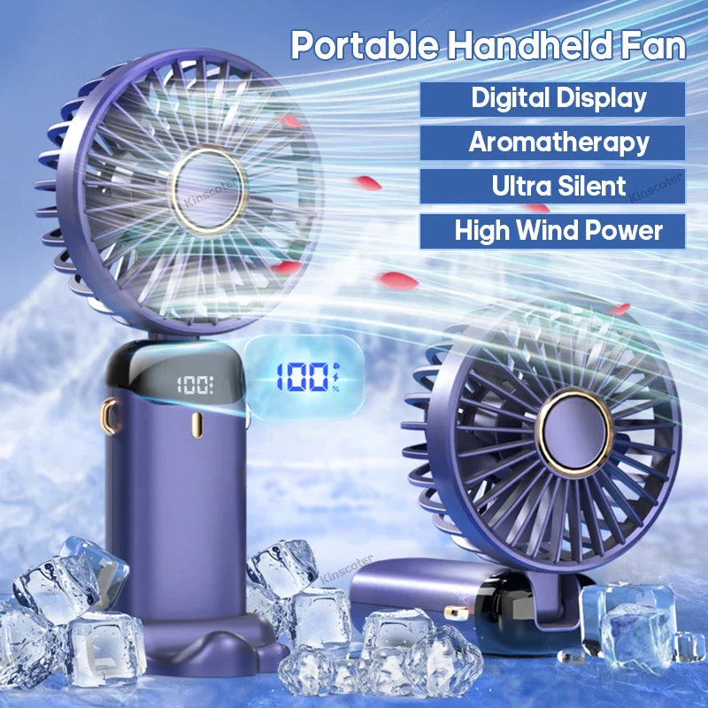 AERIONIQ Mini-Ventilatore 3-in-1 | Display LED | 5 Velocità | Batteria con Funzione Powerbank | Portatile & da Appoggiare