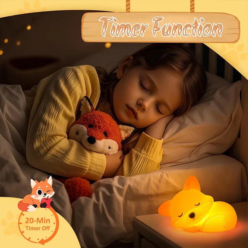 Luce notturna Fuchs in silicone | Ricaricabile, dimmerabile e con timer | Idea regalo carina per bambini e adulti
