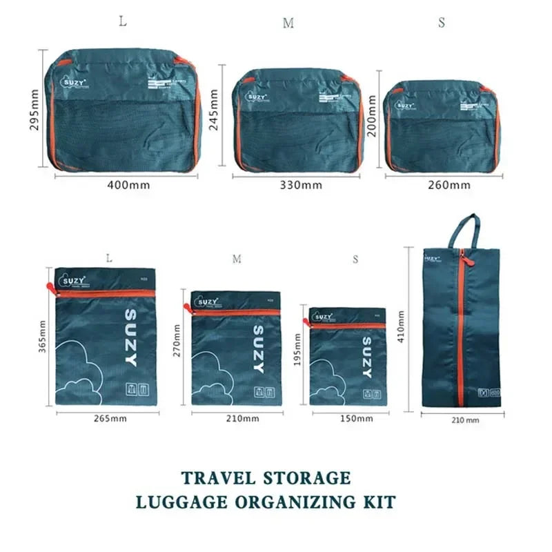 Set di Organizer da Viaggio Packavio 7 Pezzi | Tasche per Valigia per Abbigliamento e Scarpe | Salvaspazio e Resistente all'Acqua