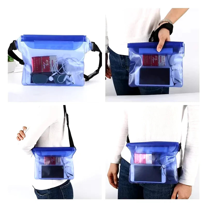 Borsa a vita impermeabile AquaSafeX | Chiusura tripla | Sacchetto trasparente per smartphone e oggetti di valore | Cintura regolabile