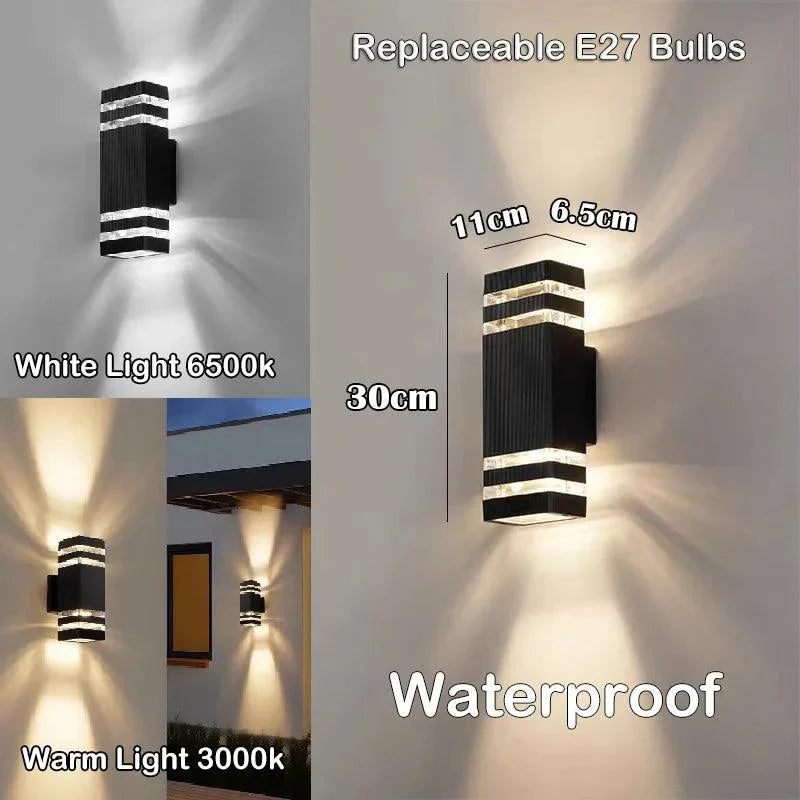 LumiBloc LED Applique da Esterno | Effetto Up & Down | Attacco E27 | Impermeabile IP65 | Design Moderno per Giardino e Balcone