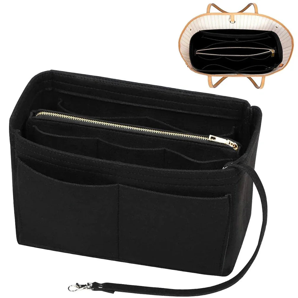 TaschenLuxe Organizer Inlay | Inserto in feltro con cerniera | 15 scomparti & cordino per chiavi | Per borse e shopper