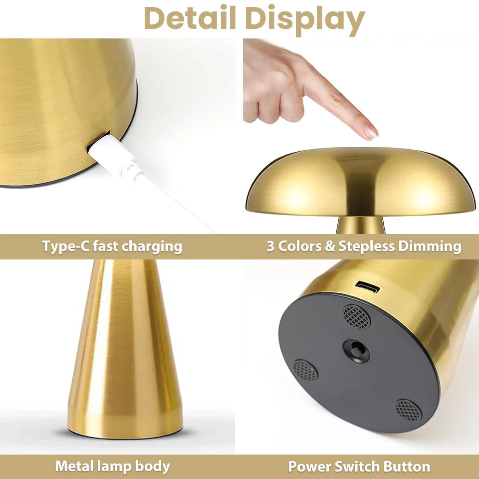 LumoShroom Lampada da Tavolo | Design Retro a Fungo | LED & Dimmerabile | Ricaricabile