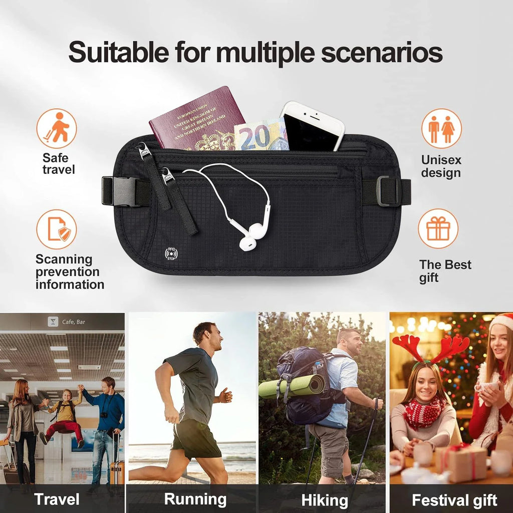 SafeTraveler Marsupio | Protezione RFID | Tasca di sicurezza nascosta | Per donne e uomini