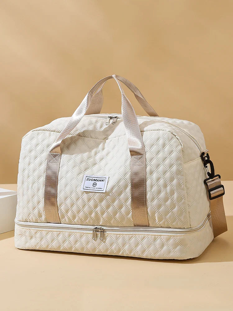 Raumio TravelFlex Borsa da viaggio leggera con motivo a rombi | Grande borsa sportiva e da weekend con scomparto per scarpe e scomparto per umido | Adatta per il bagaglio a mano e pieghevole