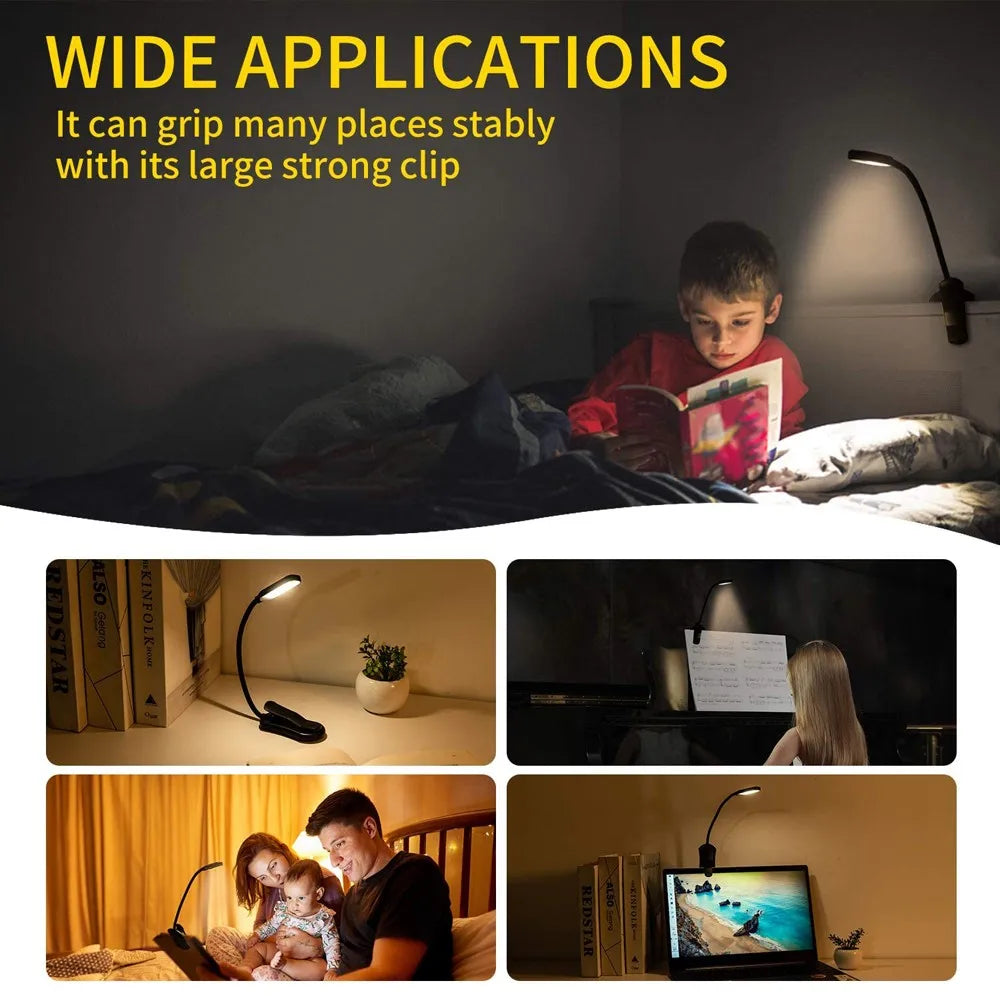 LumiLeaf 7 LED Lampada da Lettura | Ricaricabile USB | 3 Temperature di Colore & 9 Livelli di Luminosità | Flessibile & Delicata per gli Occhi