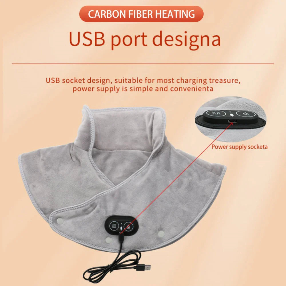 Massaggiatore Termico per Collo e Spalle ThermoLiva | Cuscino Riscaldante USB con Vibrazione | 3 Livelli di Temperatura & Timer | Morbido Pile
