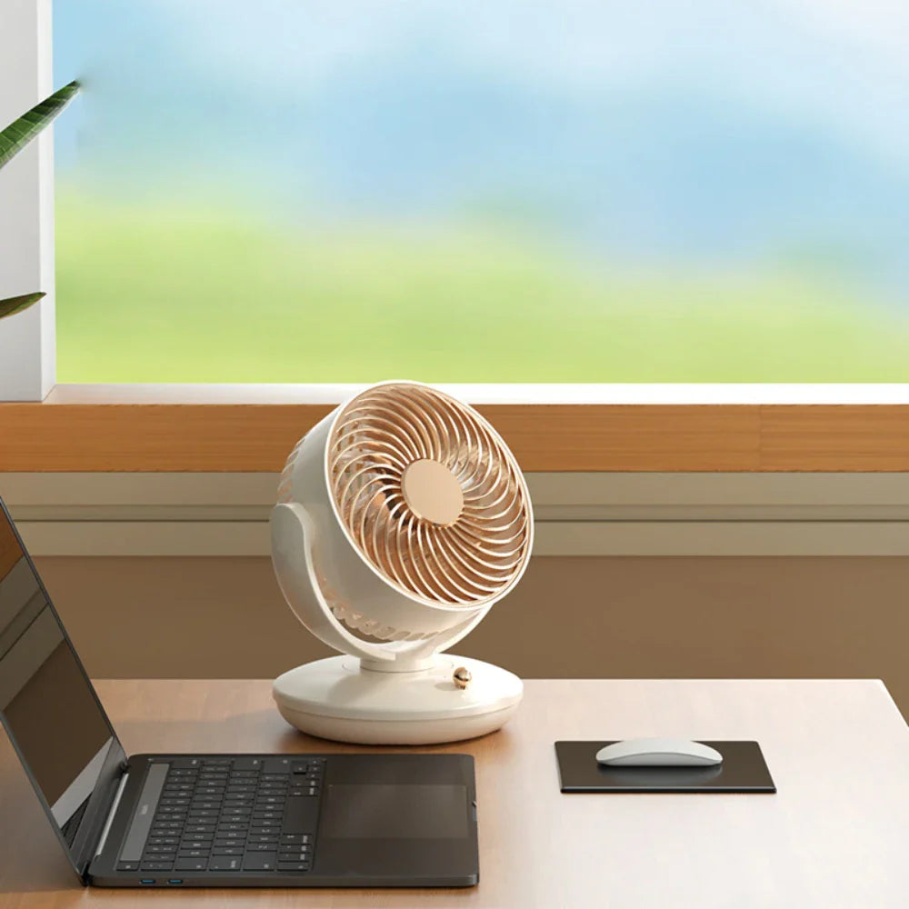 Ventilatore da tavolo BreezeLoop con rotazione a 360° | Ventilatore USB con 3 velocità e batteria | Silenzioso e compatto | Per ufficio, camera da letto e casa