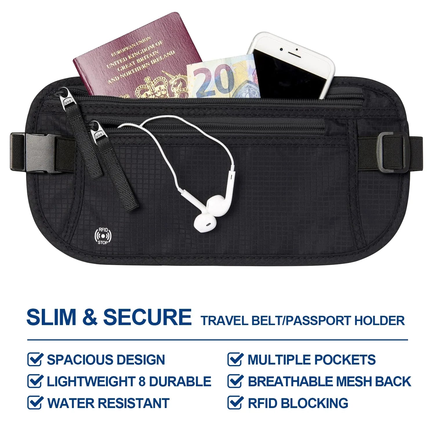 SafeTraveler Marsupio | Protezione RFID | Tasca di sicurezza nascosta | Per donne e uomini