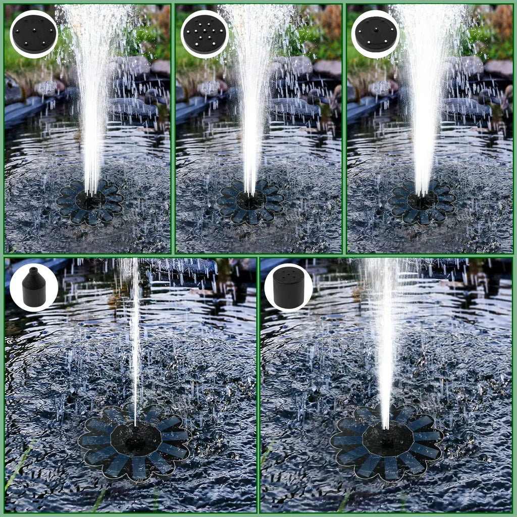 Fontana da giardino solare Spring | 5 ugelli intercambiabili | Risparmio energetico e senza manutenzione | Per laghetto, abbeveratoio per uccelli e balcone