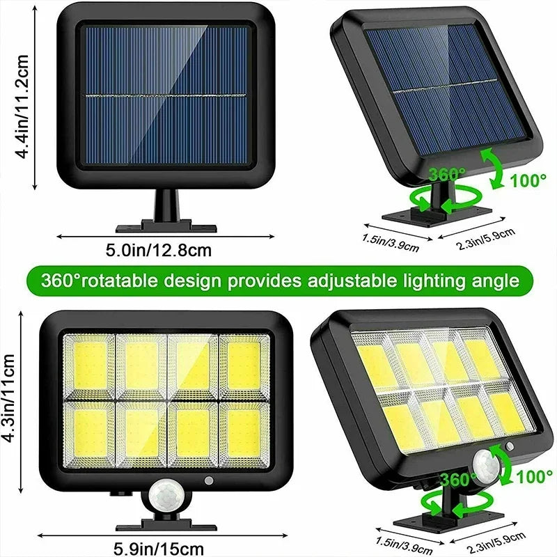 LuminaX Solar | 100 COB LED Lampada Solare | IP65 | Sensore di Movimento & 3 Modalità | Illuminazione Esterna Senza Fili