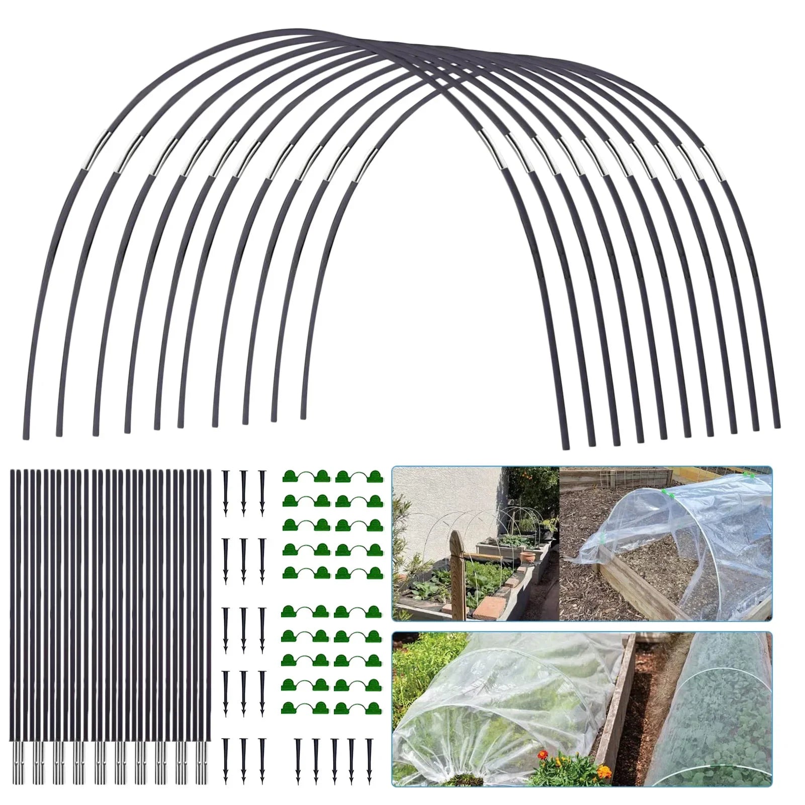 Set di archi da giardino FlexGrow in fibra di vetro | Tunnel per piante fai-da-te per orti e serre | Inossidabile e riutilizzabile | Inclusi connettori