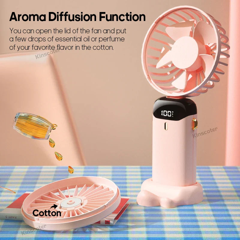 AERIONIQ Mini-Ventilatore 3-in-1 | Display LED | 5 Velocità | Batteria con Funzione Powerbank | Portatile & da Appoggiare