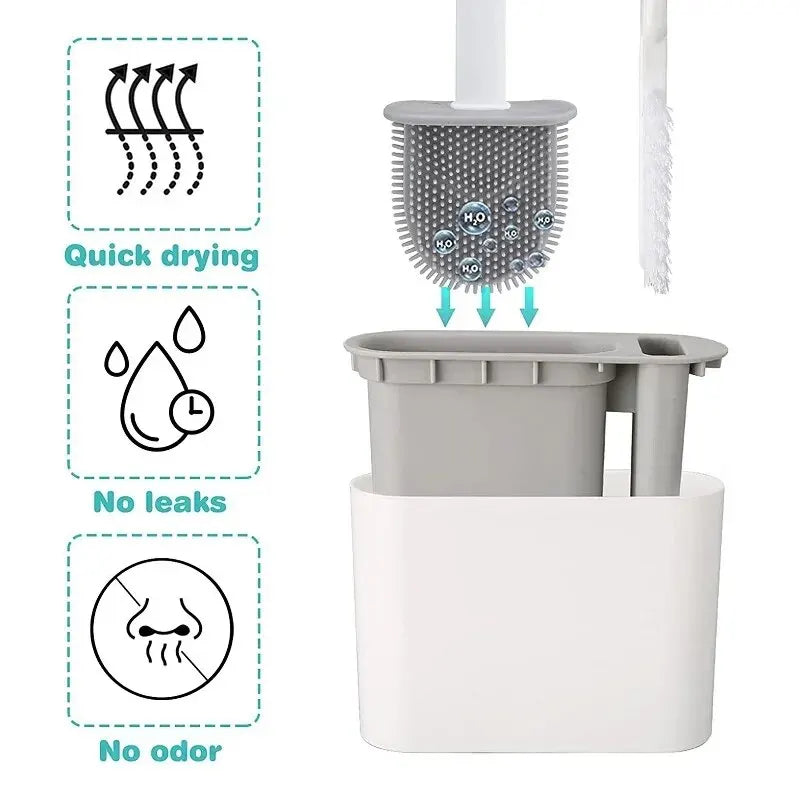 Spazzola per WC HygieBrush DuoClean | Set di spazzole per WC in silicone 2-in-1 con supporto a muro | Antibatterico e salvaspazio