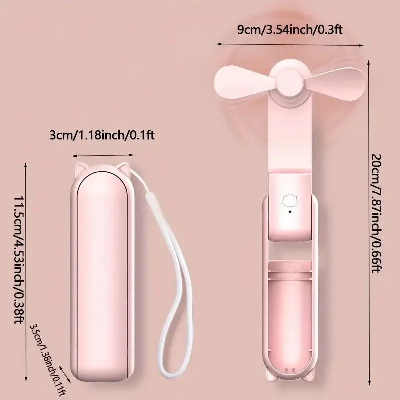 Mini Ventilatore a Mano Breezella | Ricaricabile USB | 3 Velocità | Pieghevole & Funzione Powerbank | Batteria da 2000 mAh