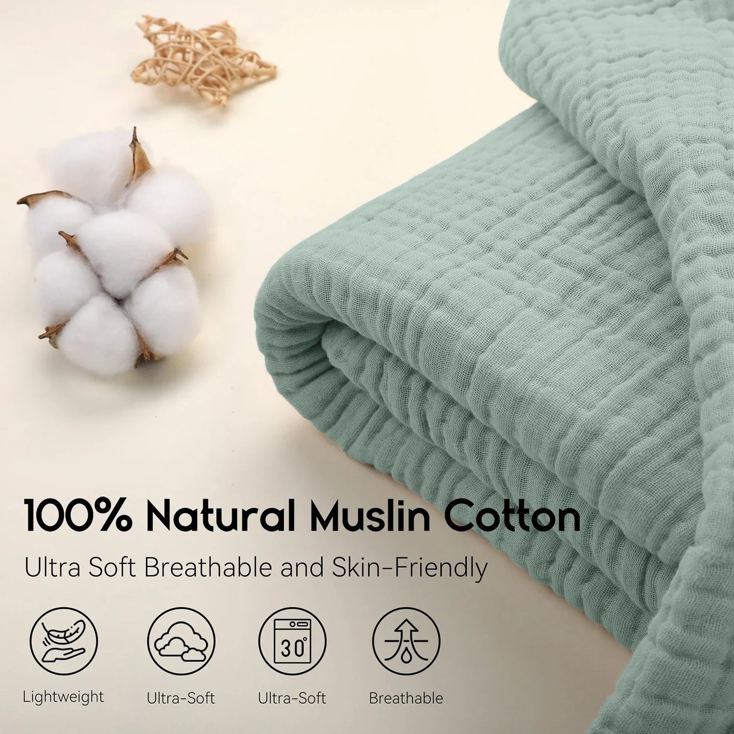 CottonBreeze | Coperta in Mussola di 100 % Cotone | 6 strati, Traspirante & Leggera | Per Divano & Letto