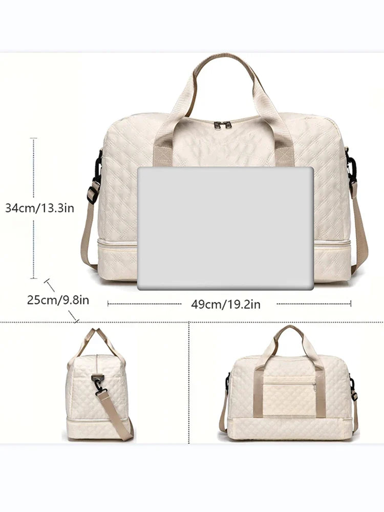 Raumio TravelFlex Borsa da viaggio leggera con motivo a rombi | Grande borsa sportiva e da weekend con scomparto per scarpe e scomparto per umido | Adatta per il bagaglio a mano e pieghevole