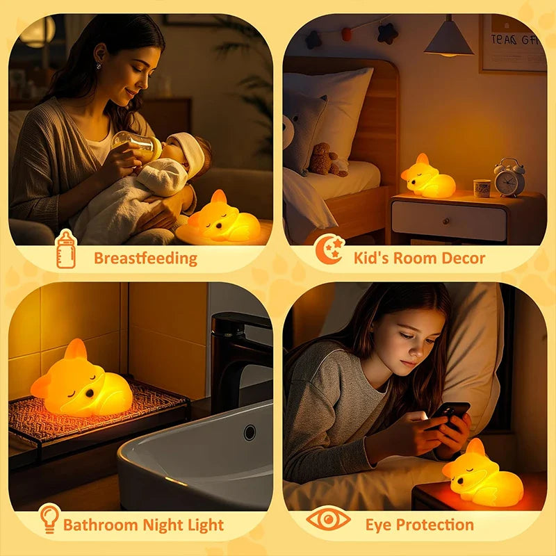 Luce notturna Fuchs in silicone | Ricaricabile, dimmerabile e con timer | Idea regalo carina per bambini e adulti