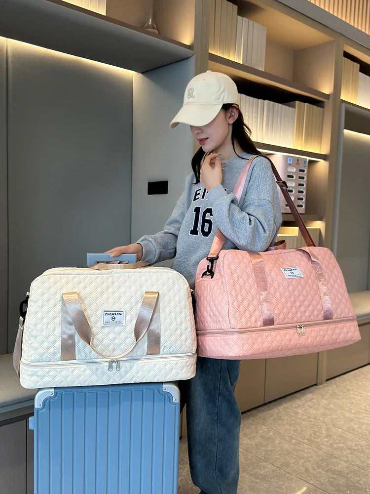 Raumio TravelFlex Borsa da viaggio leggera con motivo a rombi | Grande borsa sportiva e da weekend con scomparto per scarpe e scomparto per umido | Adatta per il bagaglio a mano e pieghevole