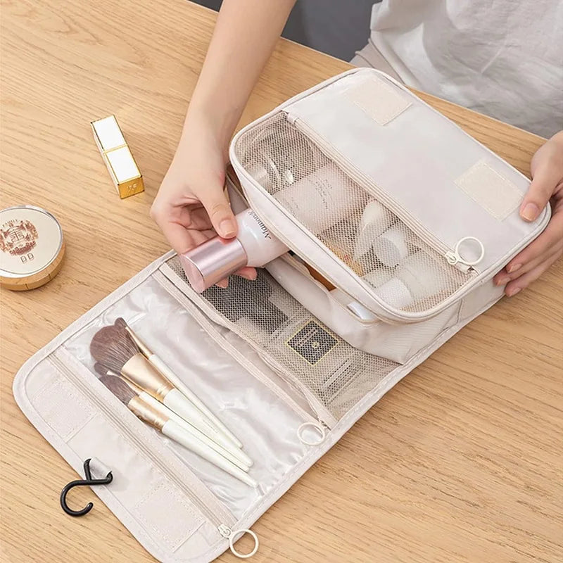 Beauty case da viaggio appeso | 6 scomparti & scomparto per umidità | Compatto & Versatile | Poliestere idrorepellente