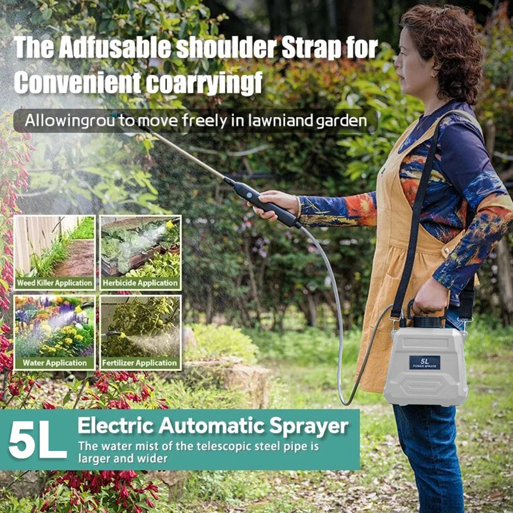 SPRAYMATE Pro Spruzzatore a Batteria | Bottiglia Spruzzatrice da 5 L con Spalla | Ricarica USB & Ugello Regolabile | Per Giardino, Pulizia & Diserbaggio