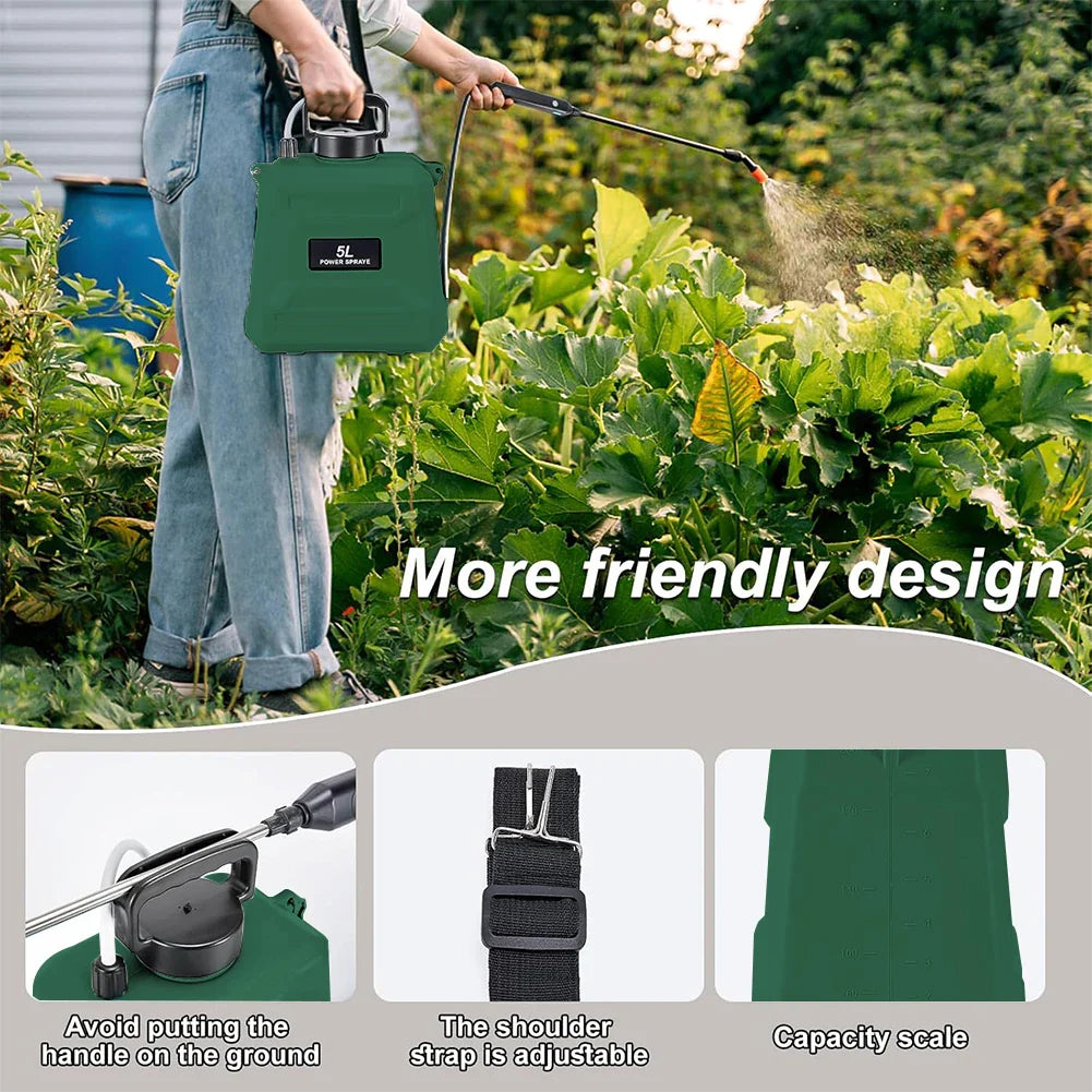 SPRAYMATE Pro Spruzzatore a Batteria | Bottiglia Spruzzatrice da 5 L con Spalla | Ricarica USB & Ugello Regolabile | Per Giardino, Pulizia & Diserbaggio