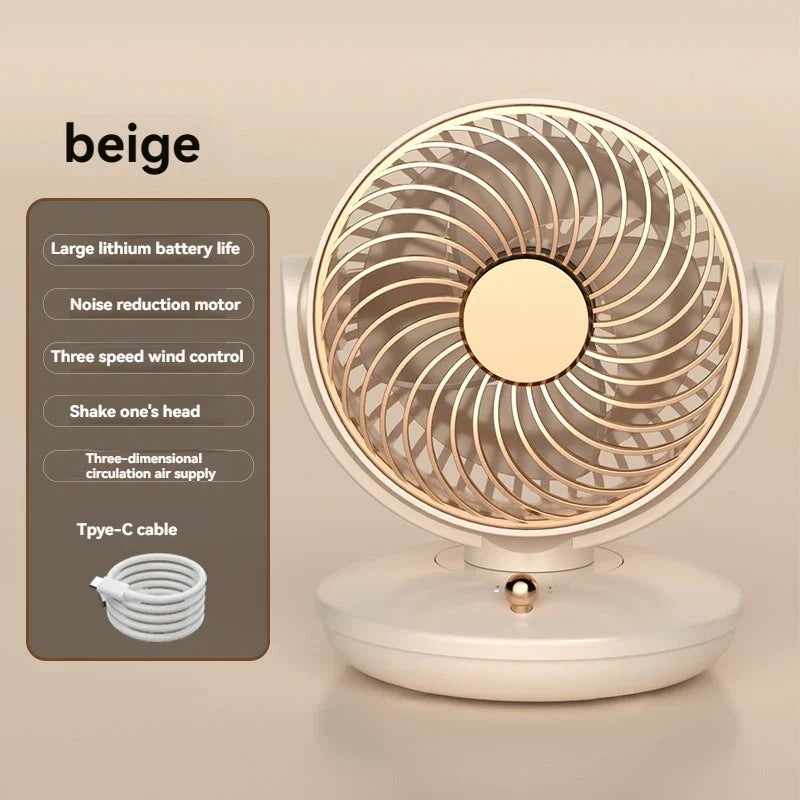 Ventilatore da tavolo BreezeLoop con rotazione a 360° | Ventilatore USB con 3 velocità e batteria | Silenzioso e compatto | Per ufficio, camera da letto e casa