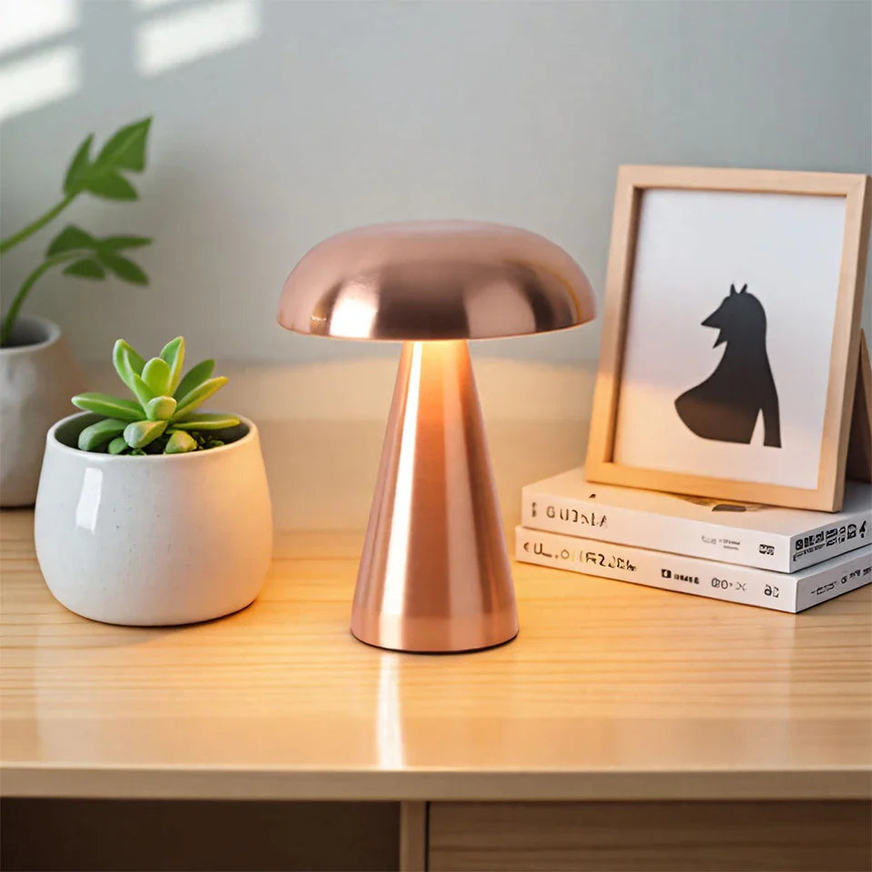LumoShroom Lampada da Tavolo | Design Retro a Fungo | LED & Dimmerabile | Ricaricabile