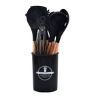 Set di Utensili da Cucina Culinora in Silicone | Resistente al Calore fino a 230 °C | 12 Pezzi con Manici in Legno | Frusta, Spatola, Pinza & Altro