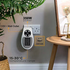 ThermoEase 350W Riscaldatore Compatto | Riscaldamento a presa a muro con telecomando | Display LED & Timer | Spina girevole a 180°