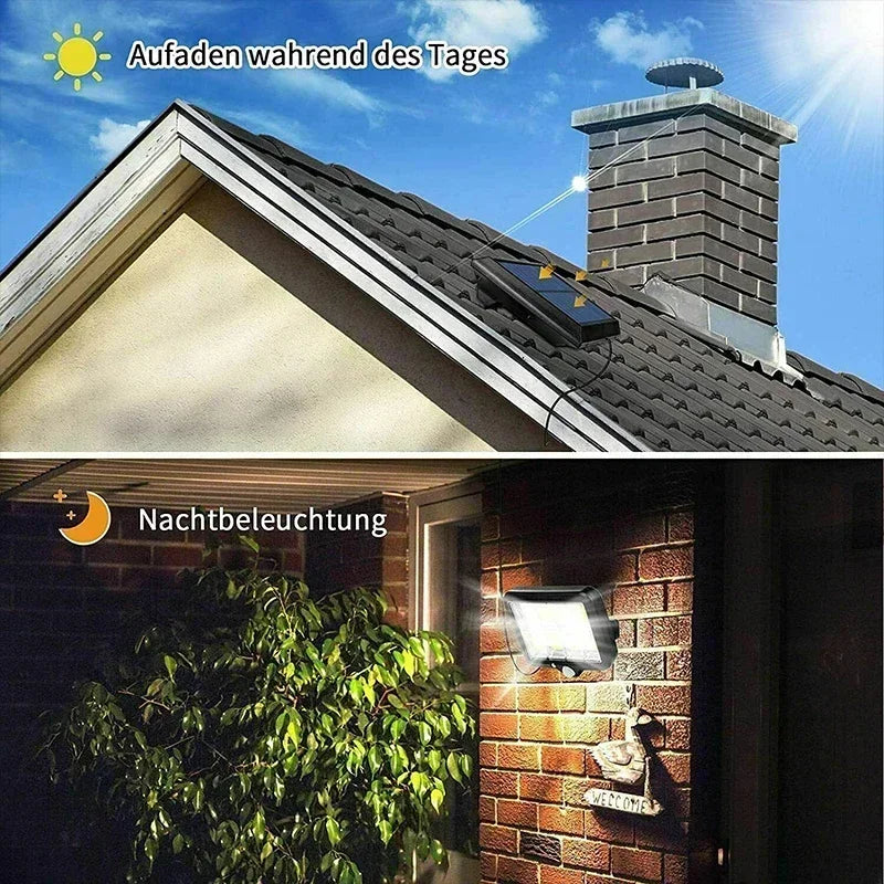 LuminaX Solar | 100 COB LED Lampada Solare | IP65 | Sensore di Movimento & 3 Modalità | Illuminazione Esterna Senza Fili