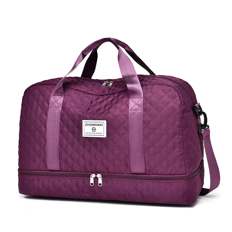 Raumio TravelFlex Borsa da viaggio leggera con motivo a rombi | Grande borsa sportiva e da weekend con scomparto per scarpe e scomparto per umido | Adatta per il bagaglio a mano e pieghevole