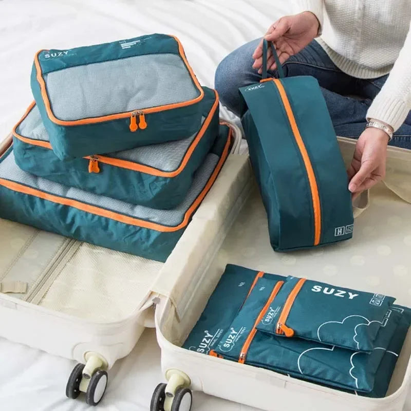Set di Organizer da Viaggio Packavio 7 Pezzi | Tasche per Valigia per Abbigliamento e Scarpe | Salvaspazio e Resistente all'Acqua