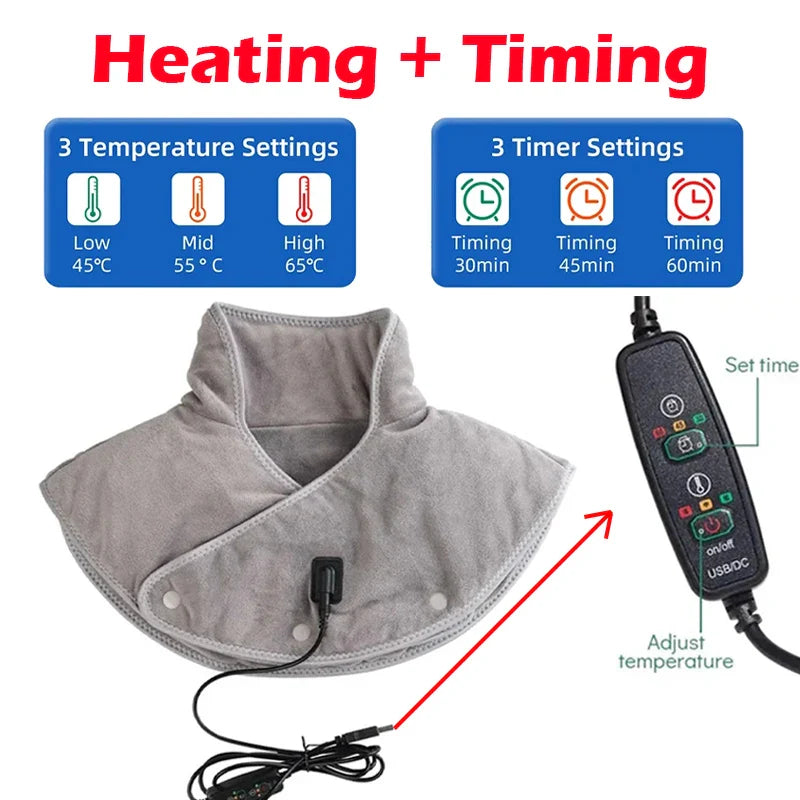 Massaggiatore Termico per Collo e Spalle ThermoLiva | Cuscino Riscaldante USB con Vibrazione | 3 Livelli di Temperatura & Timer | Morbido Pile