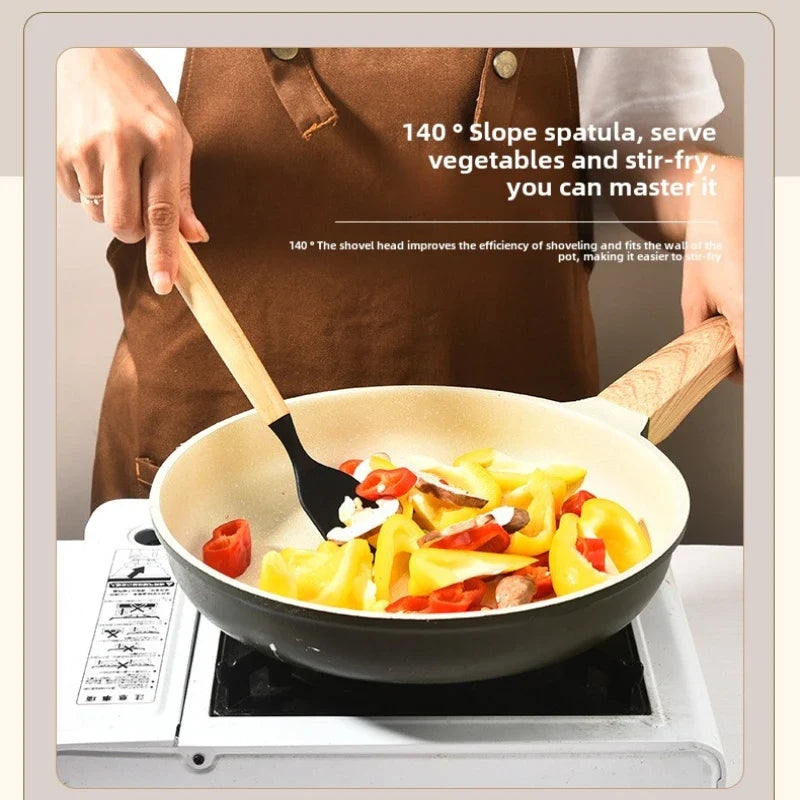 Set di Utensili da Cucina Culinora in Silicone | Resistente al Calore fino a 230 °C | 12 Pezzi con Manici in Legno | Frusta, Spatola, Pinza & Altro