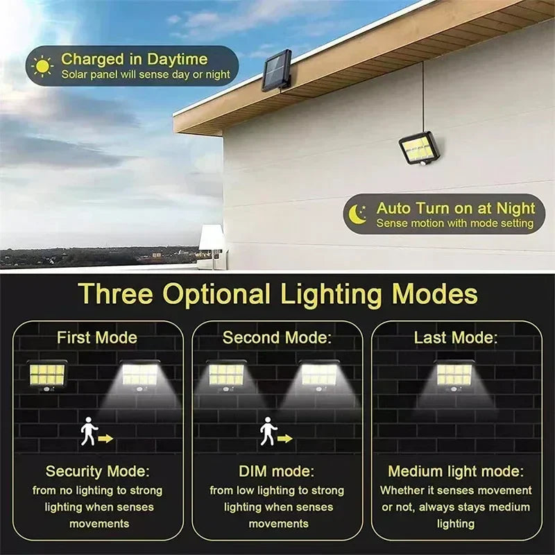 LuminaX Solar | 100 COB LED Lampada Solare | IP65 | Sensore di Movimento & 3 Modalità | Illuminazione Esterna Senza Fili