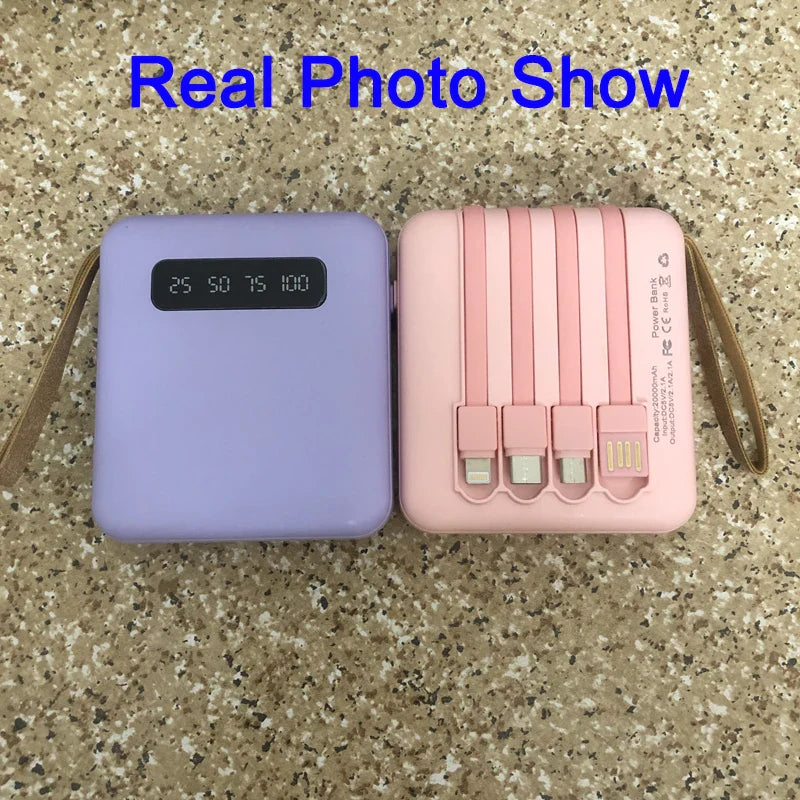 Mini-Powerbank con Display a Specchio | 20.000 mAh | Funzione di Ricarica Rapida & Cavi Integrati | Per iPhone, Samsung, Xiaomi e altro